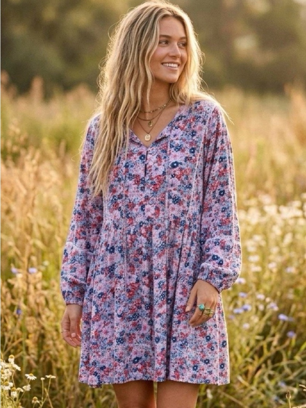 Natural Life Bohemian Babydoll Balloon Sleeve Dress Size XL